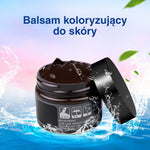 Infografika ciemnobrązowego żelu do naprawy skóry z liśćmi i wodą.