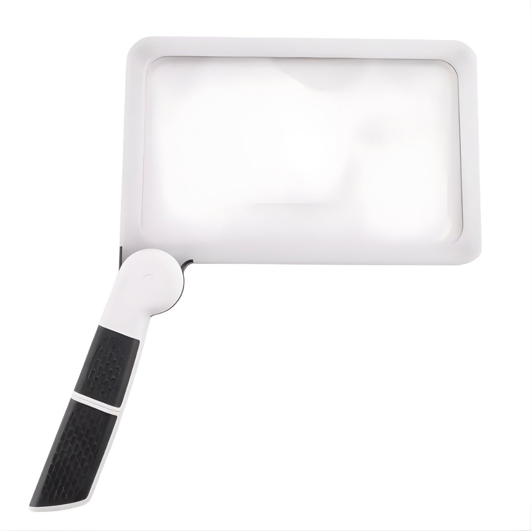 Tył składanej lupy LED na białym tle.