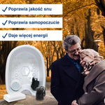 Infografika przedstawiająca starszą parę w jesiennej scenerii z cechami jonowej kąpieli do stóp.