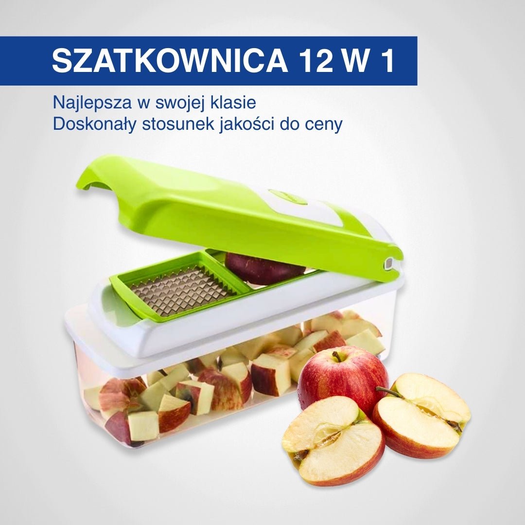 Krajalnica 12 w 1 kroi lub sieka jabłka.