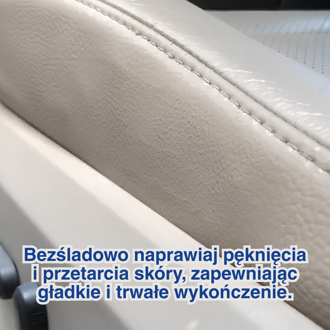 Zbliżenie fotela samochodowego pokazujące naprawę rys i uszkodzeń żelem.