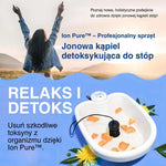 Diagram pokazujący osobę o wschodzie słońca z jonową kąpielą do stóp.