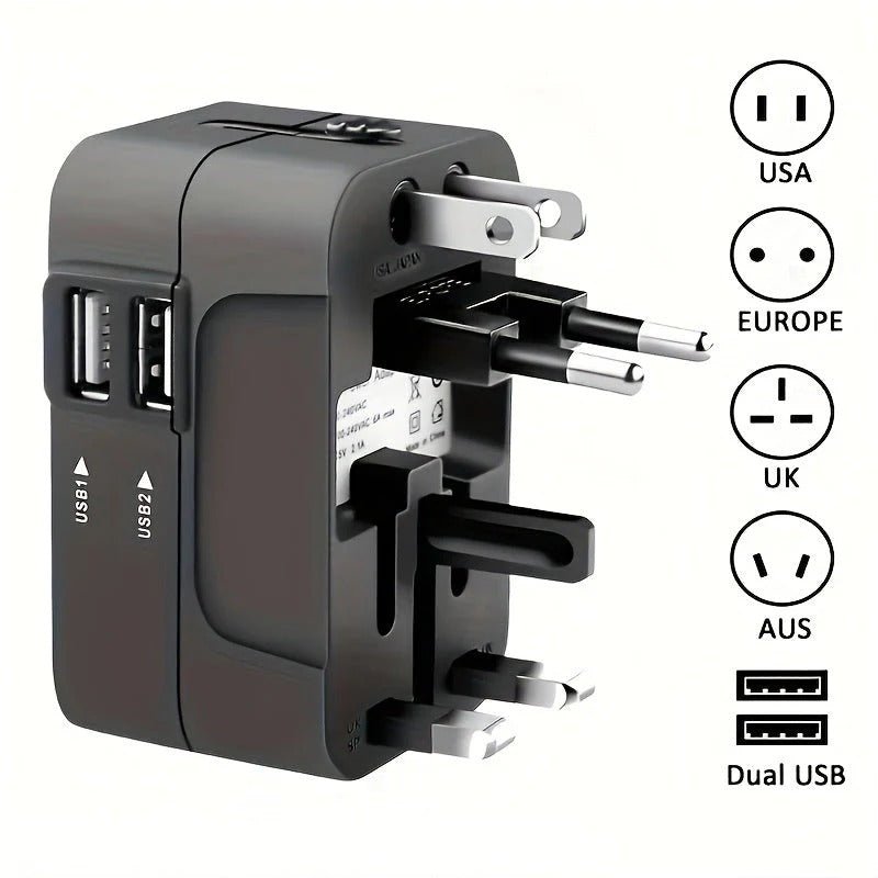 Adapter Podróżny z Dwoma Portami USB – Uniwersalne Zasilanie 110V/220V 1