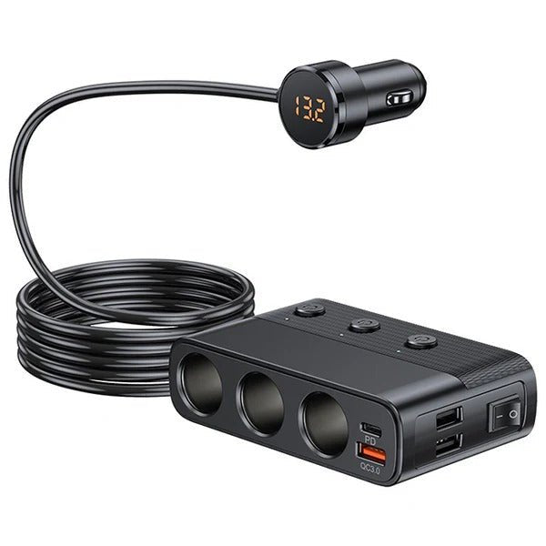 Adapter do Zapalniczki Samochodowej 7 w 1 – 3 Gniazda i 4 Porty USB do Pojazdów 12V i 24V 0