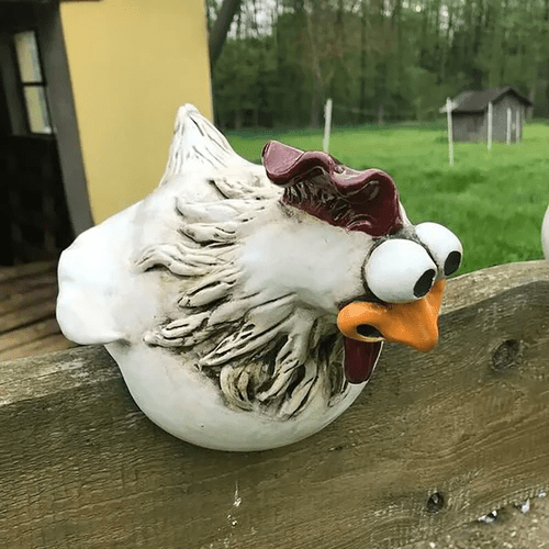 Dekoracja Ogrodowa – Posągi Kurczaka z Żywicy, Zabawne Rzeźby do Ogrodu 1