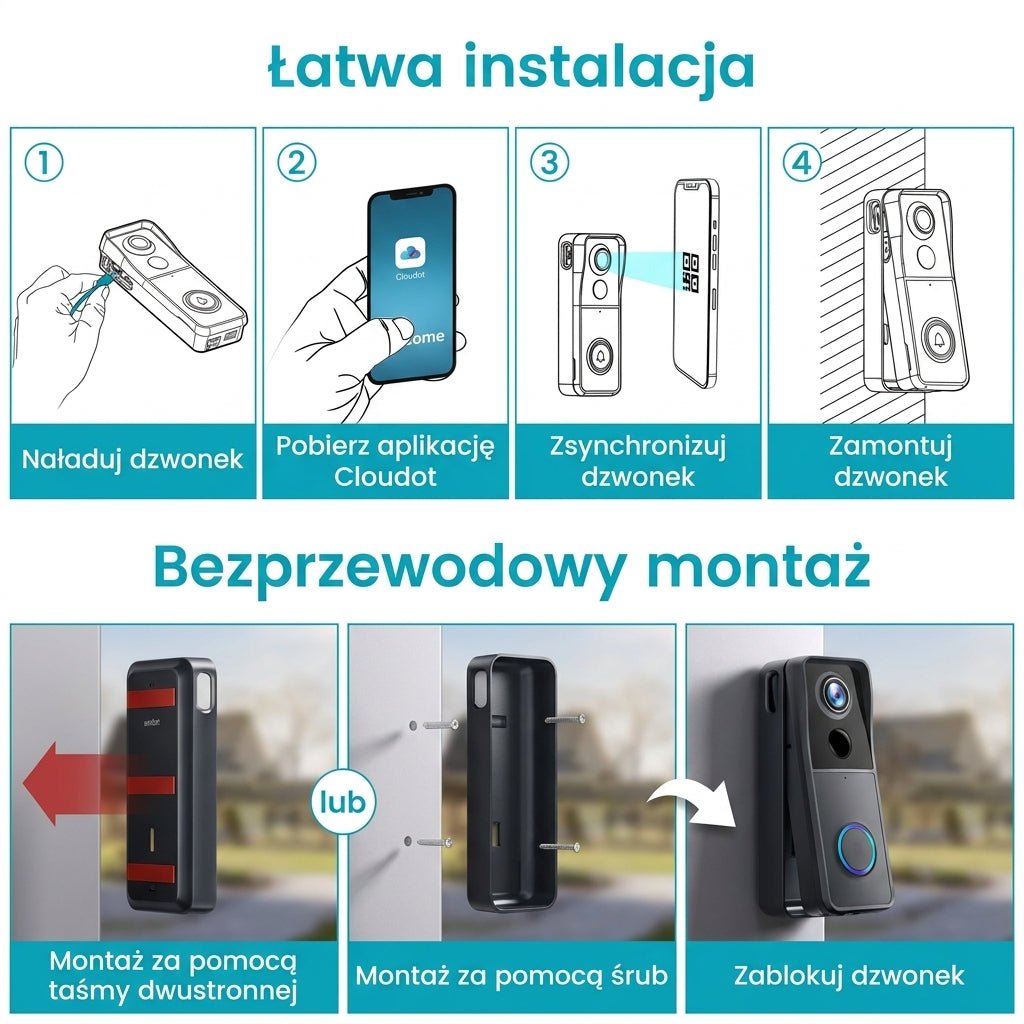 Dzwonek Wideo Bezprzewodowy Wi-Fi HD 1080P z Dwustronną Komunikacją i Baterią 4400 mAh 7