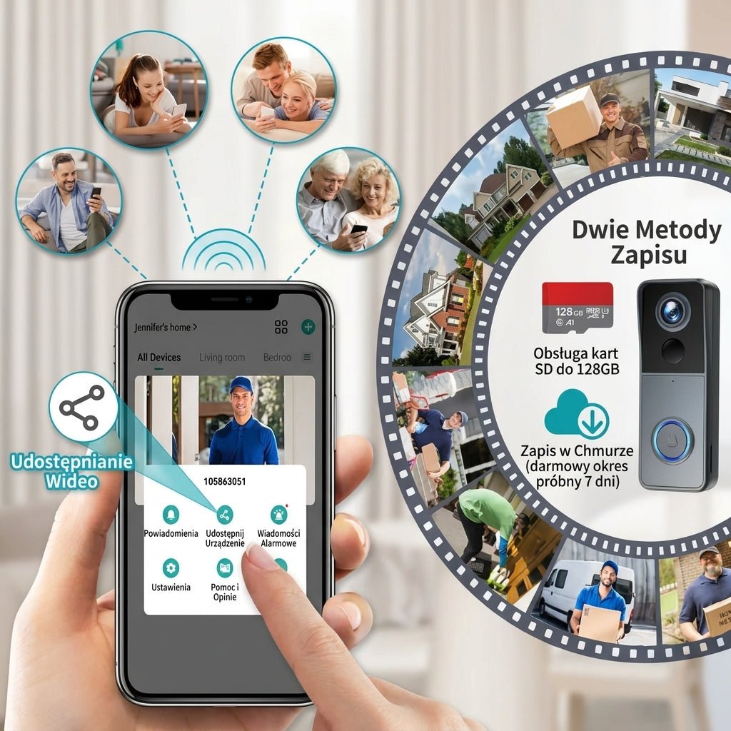 Dzwonek Wideo Bezprzewodowy Wi-Fi HD 1080P z Dwustronną Komunikacją i Baterią 4400 mAh 9