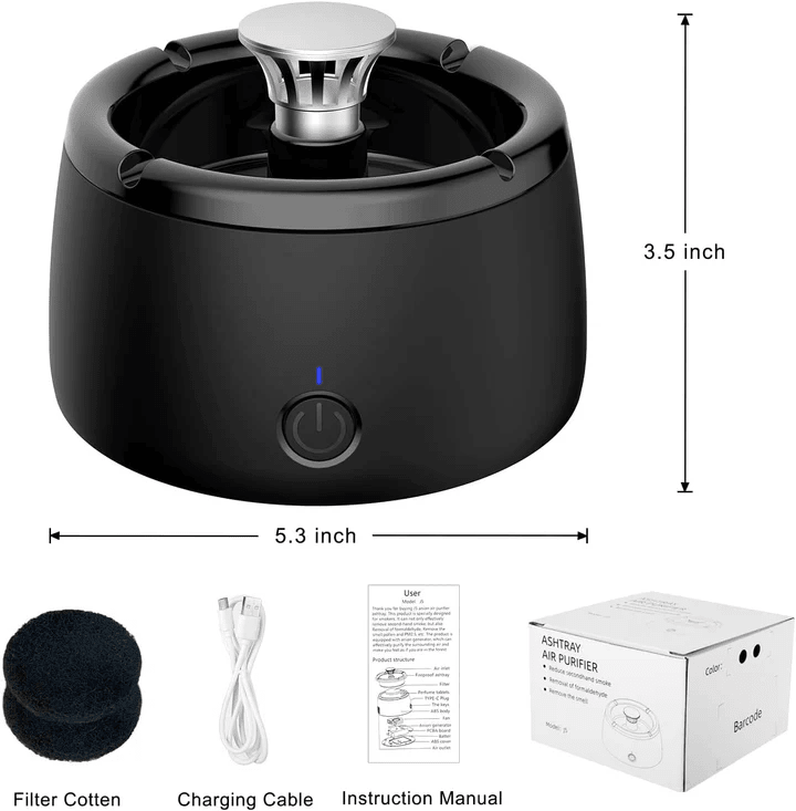 Elektryczna Popielniczka Bez Dymu z Filtracją Węglową, Cicha Praca, USB 3