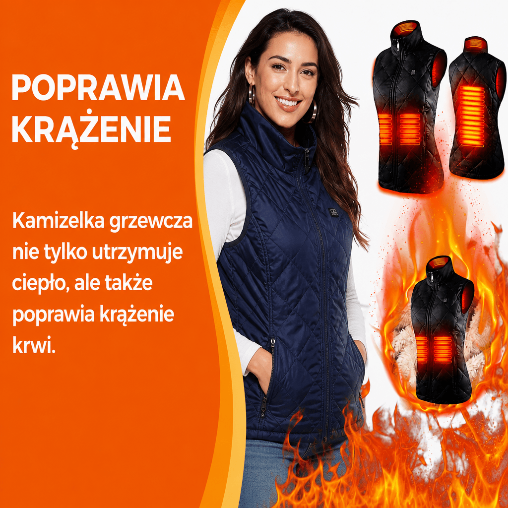 Kamizelka Damska Grzewcza z 9 Strefami Ogrzewania – Lekka, Dopasowana, Zasilana USB