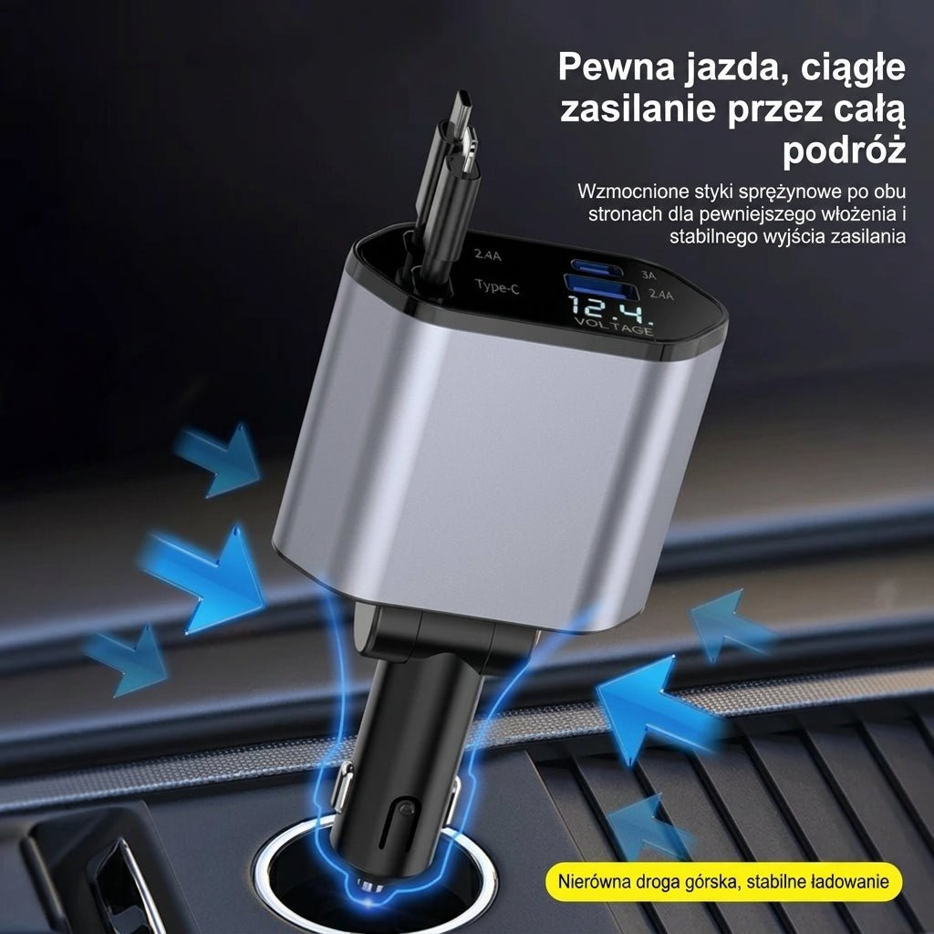 Ładowarka Samochodowa 120 W z Szybkim Ładowaniem, 2 Porty USB i Zwijane Kable 9