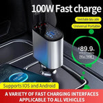 Ładowarka Samochodowa Szybka z Chowanym Kablem USB-C 100 W – Dwa Porty, Monitorowanie Napięcia 3