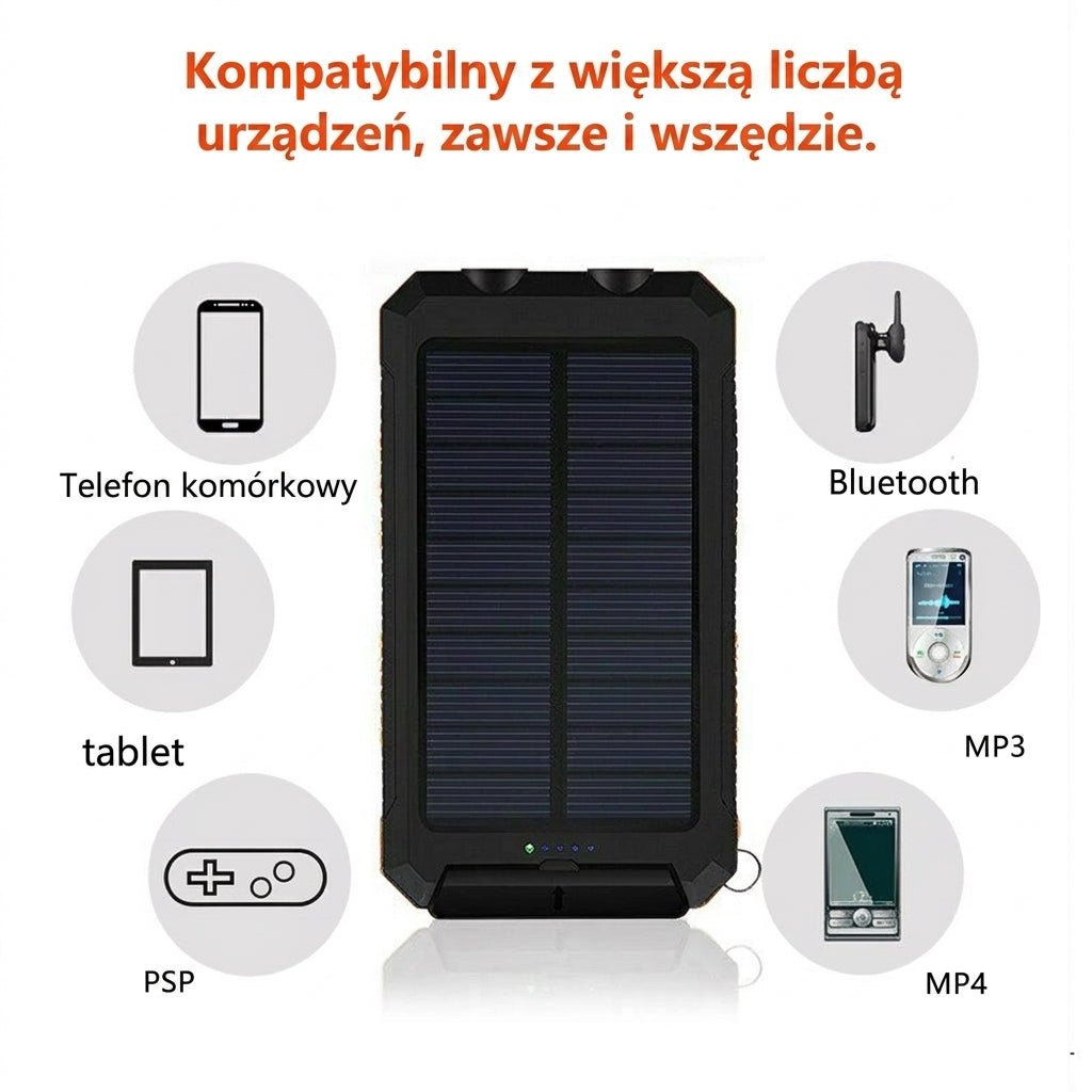 Ładowarka Słoneczna 500000 mAh – Wodoodporny Power Bank z Podwójnymi Portami USB 5