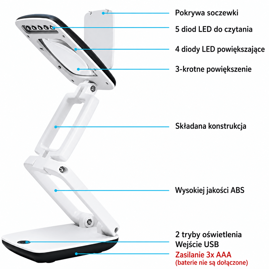 Lampa do Czytania z Powiększeniem 3X i 12 Diodami LED – Regulowane Oświetlenie Hobbystyczne