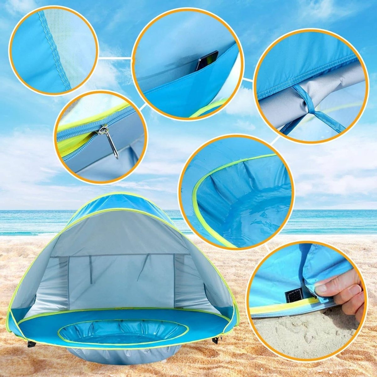 Namiot Plażowy dla Dzieci z Ochroną UV 50+ – Mini Basen, Lekka Konstrukcja, 117x79 cm 3