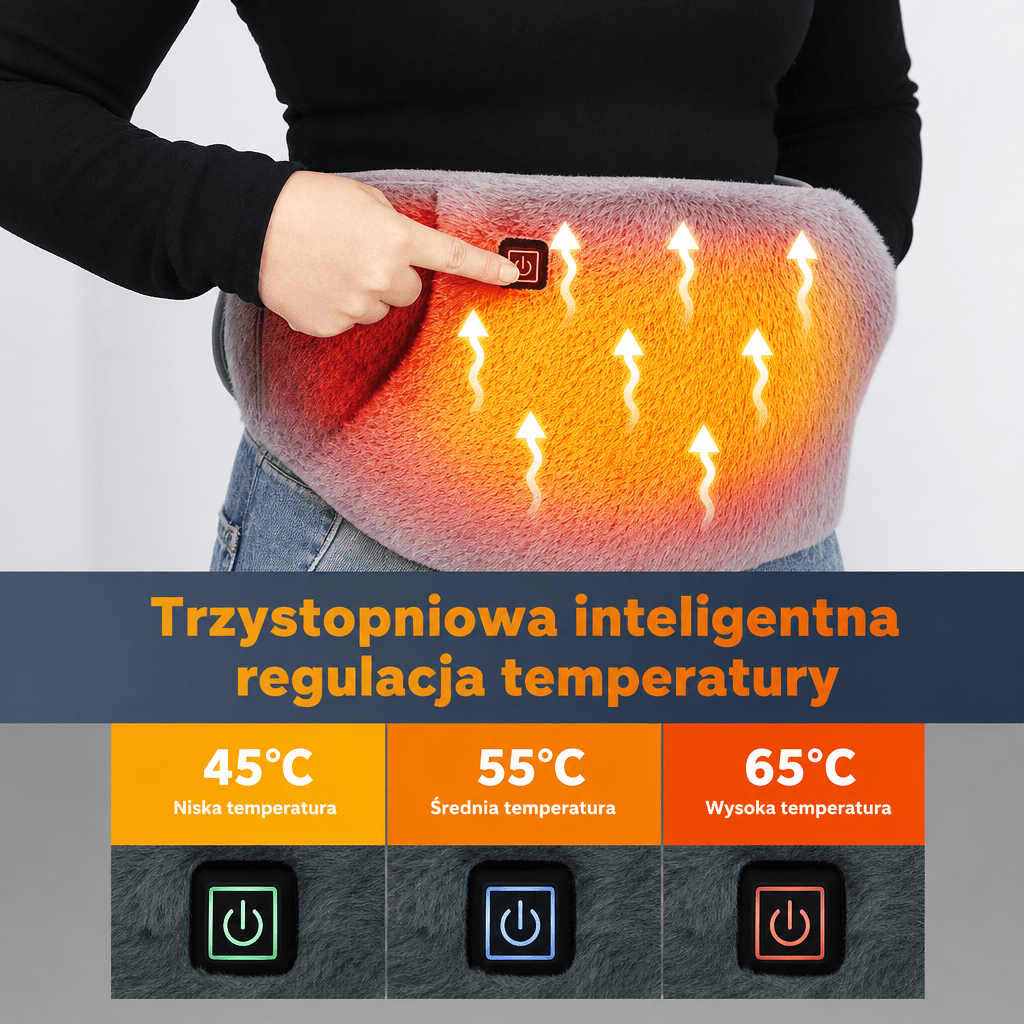 Pas Grzewczy Elektryczny z Regulacją Temperatury – Miękki Aksamit, Przenośny na Talię i Ręce