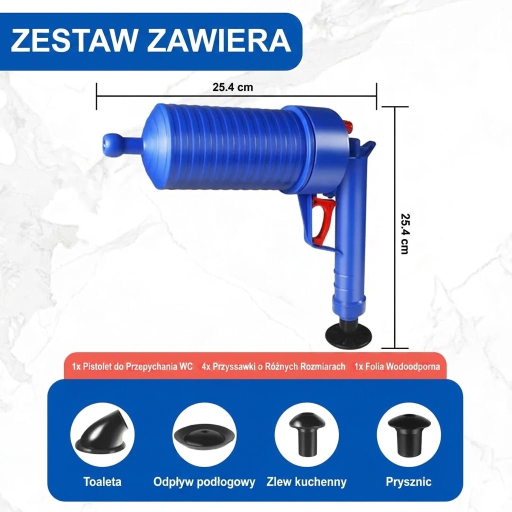 Pistolet Pneumatyczny do Usuwania Zatorów – Zestaw z 4 Przyssawkami do Toalet i Umywalek 5