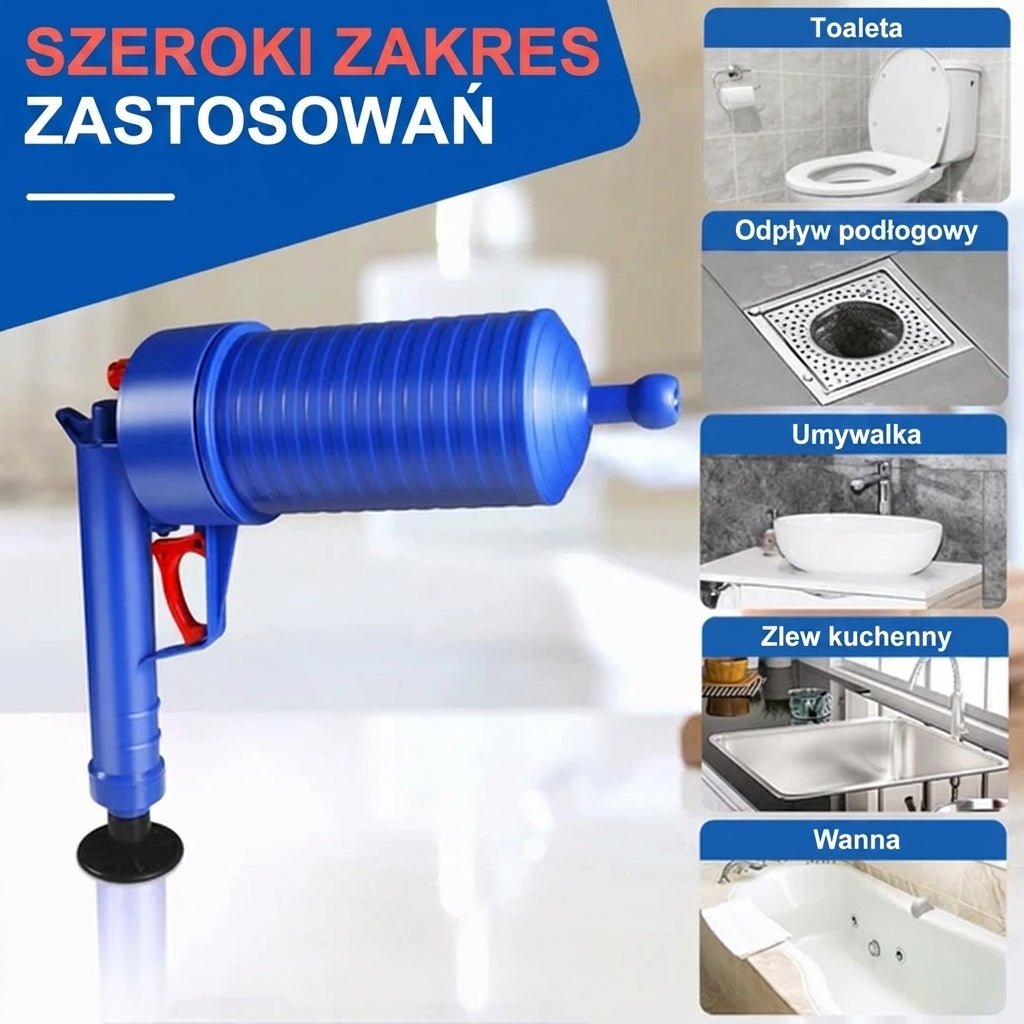 Pistolet Pneumatyczny do Usuwania Zatorów – Zestaw z 4 Przyssawkami do Toalet i Umywalek 8