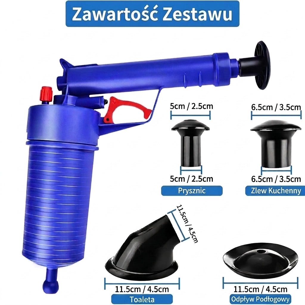 Pistolet Pneumatyczny do Usuwania Zatorów – Zestaw z 4 Przyssawkami do Toalet i Umywalek 10
