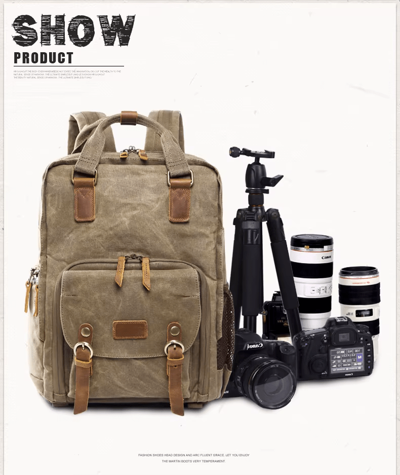 Plecak Fotograficzny Wodoodporny na Aparat DSLR z Woskowanego Płótna – Przestronny, Regulowane Przegrody 5
