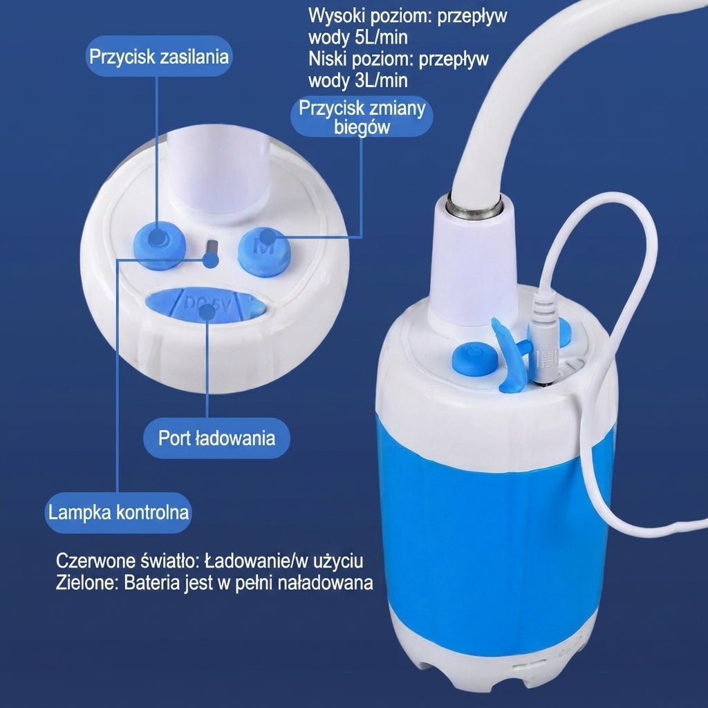 Prysznic Kempingowy Przenośny z Akumulatorem 4000 mAh 21