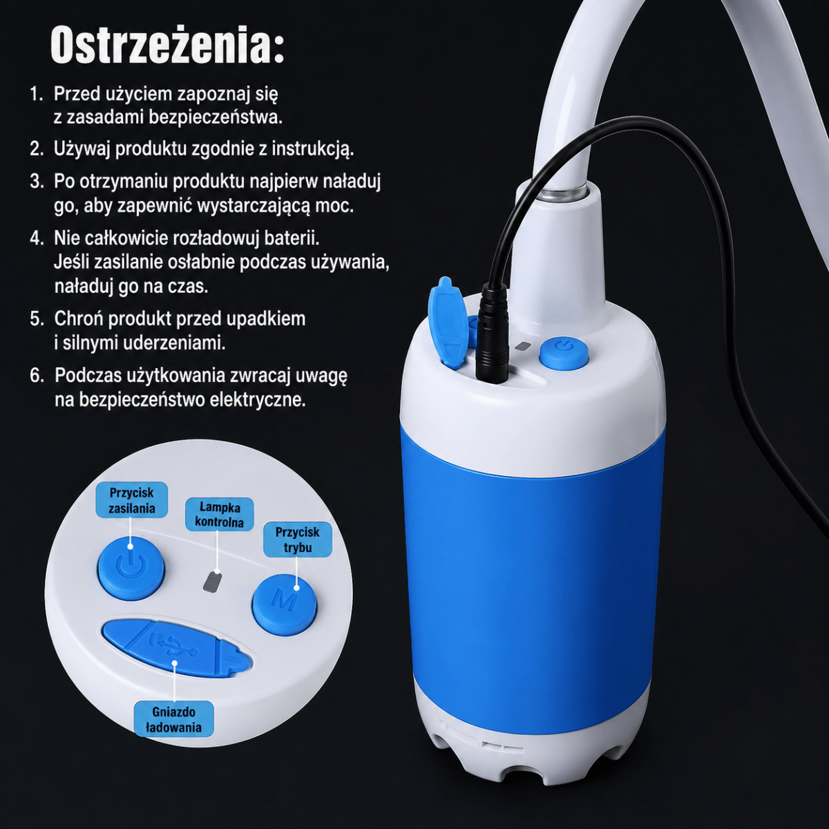 Prysznic Kempingowy Przenośny z Akumulatorem 4000 mAh 11