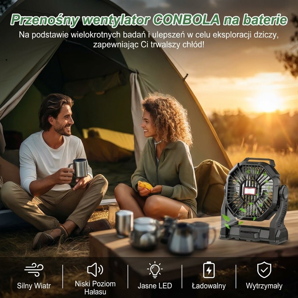 Przenośny Wentylator Kempingowy z Latarką LED – Bateria 10400 mAh, 36 Godzin Pracy 4
