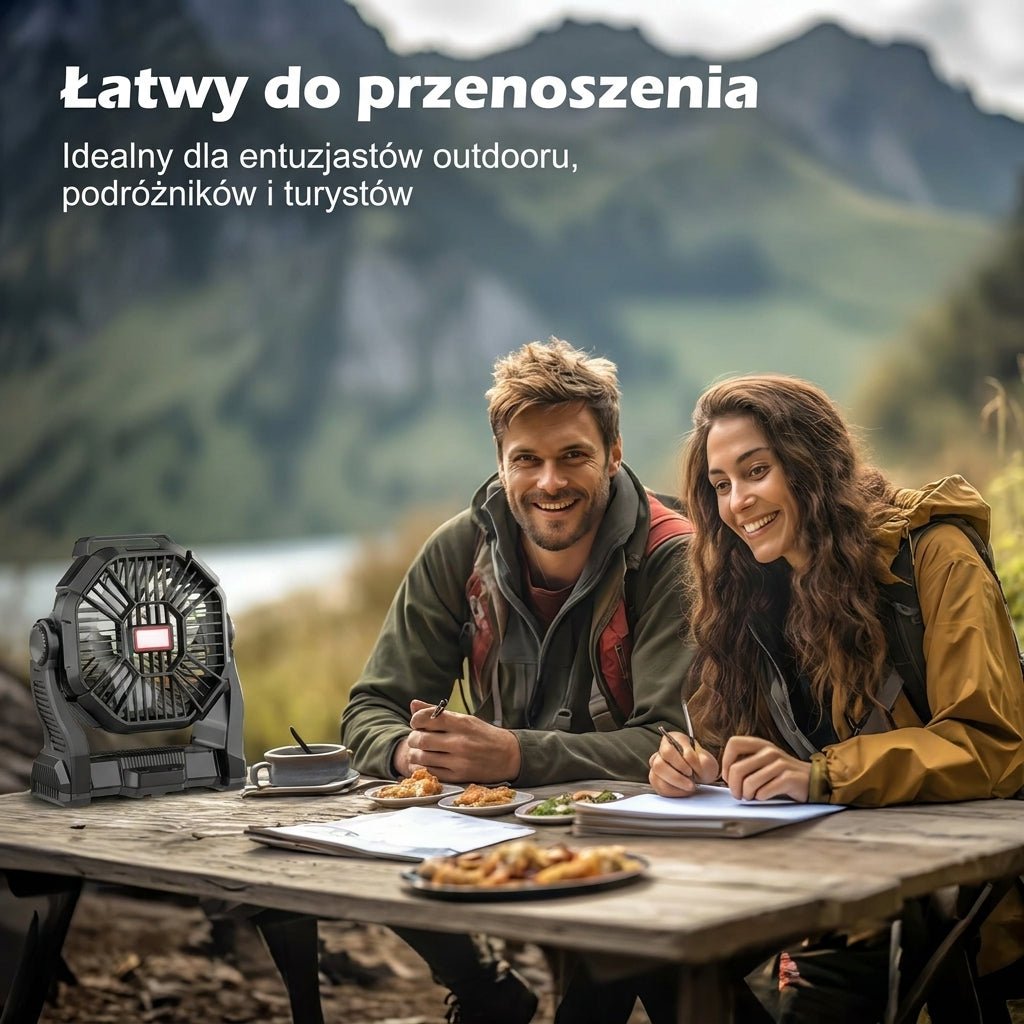 Przenośny Wentylator Kempingowy z Latarką LED – Bateria 10400 mAh, 36 Godzin Pracy 5