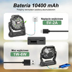 Przenośny Wentylator Kempingowy z Latarką LED – Bateria 10400 mAh, 36 Godzin Pracy 2