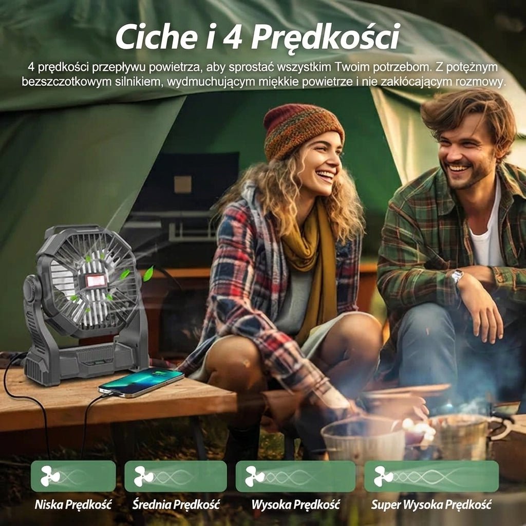 Przenośny Wentylator Kempingowy z Latarką LED – Bateria 10400 mAh, 36 Godzin Pracy 7