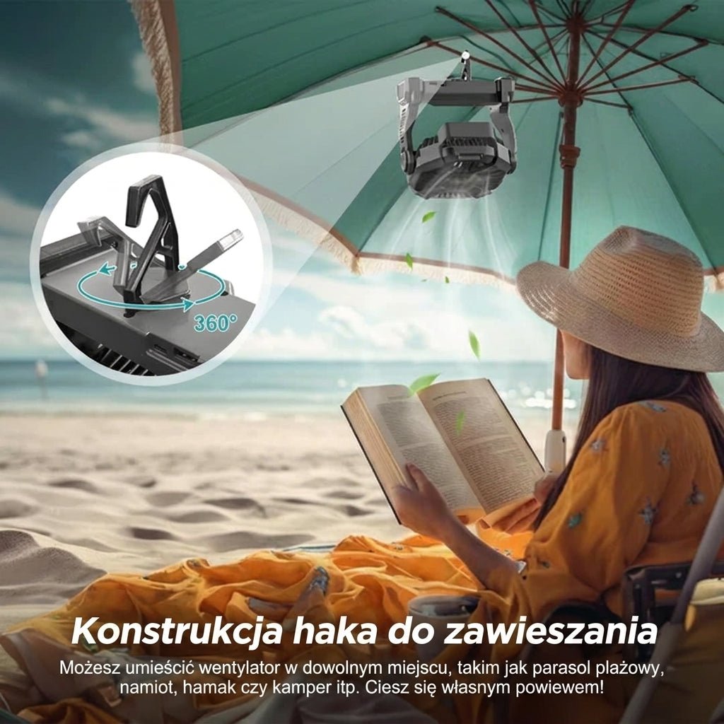 Przenośny Wentylator Kempingowy z Latarką LED – Bateria 10400 mAh, 36 Godzin Pracy 8