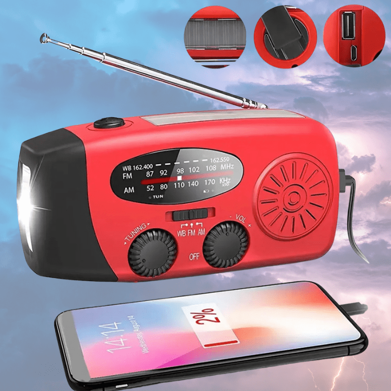 Radio Awaryjne z Korbą Ręczną i Powerbankiem – Latarka LED, AM/FM/NOAA, Kompaktowe 0