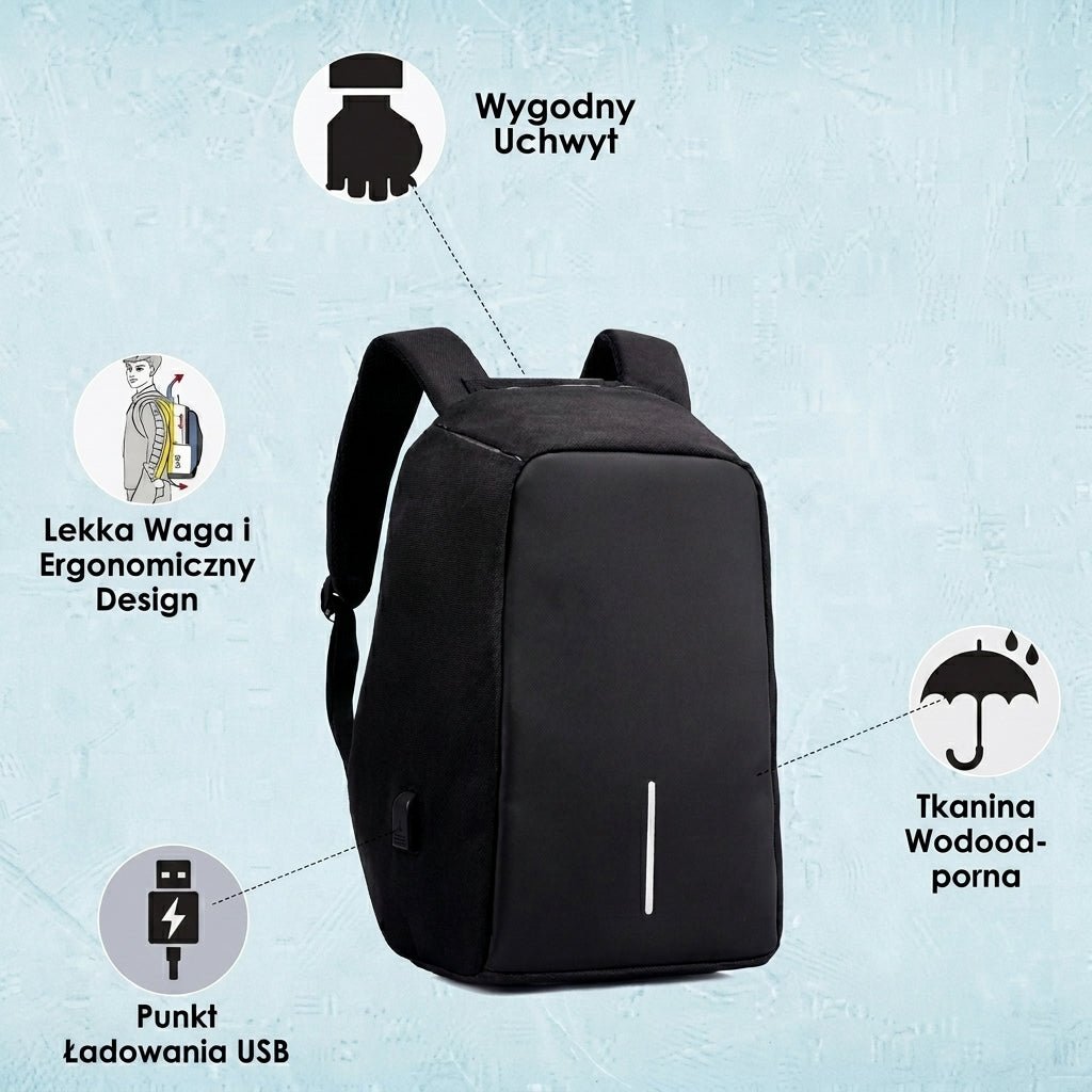 Plecak Wodoodporny na Laptopa z Portem USB – Antykradzieżowy, Kompaktowy i Praktyczny 5