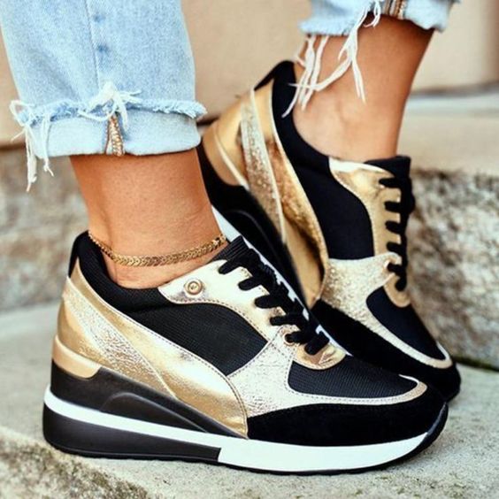 Sneakersy Damskie Ortopedyczne na Koturnie – Perforowana Cholewka i Amortyzująca Podeszwa 4
