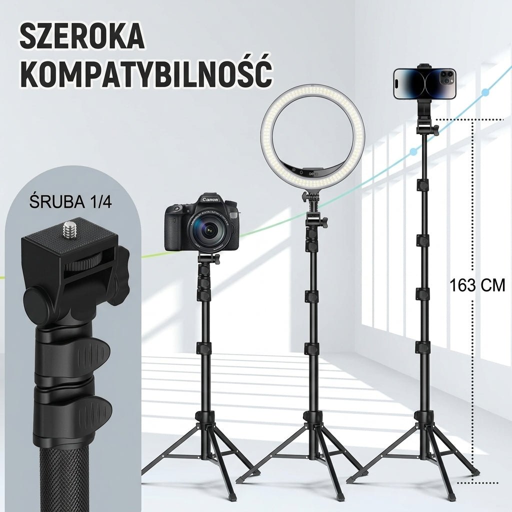 Statyw do telefonu z regulacją wysokości 43-163 cm – Pilot Bluetooth do nagrywania i zdjęć 2