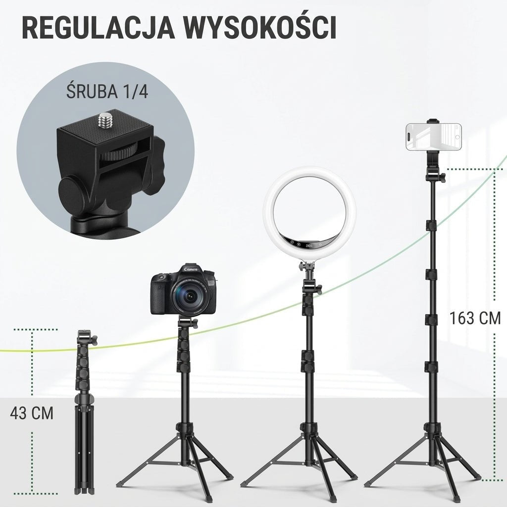 Statyw do telefonu z regulacją wysokości 43-163 cm – Pilot Bluetooth do nagrywania i zdjęć 3