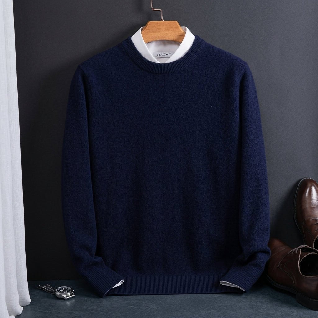 Sweter Męski z Miękkiego Materiału na Jesień – Dopasowany Krój, Okrągły Dekolt 1