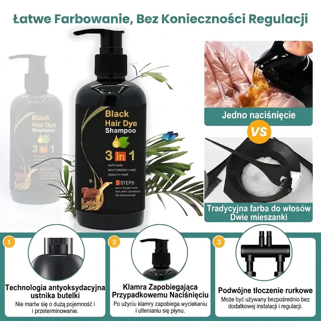 Szampon do Włosów Farbujący na Czarno – Naturalna Koloryzacja z Ekstraktami Roślinnymi 9