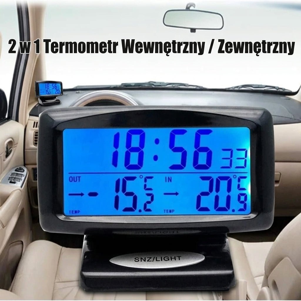 Termometr Samochodowy z Zegarem i Alarmem Mrozu – LCD, Pomiar Wewnętrzny i Zewnętrzny 3