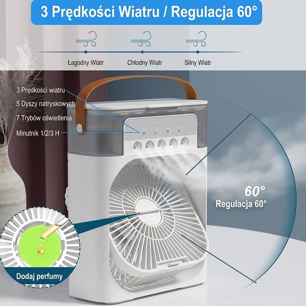 Wentylator, Klimatyzator i Nawilżacz 3 w 1 – Przenośny z Oświetleniem LED do Użytku w Domu i Biurze 8