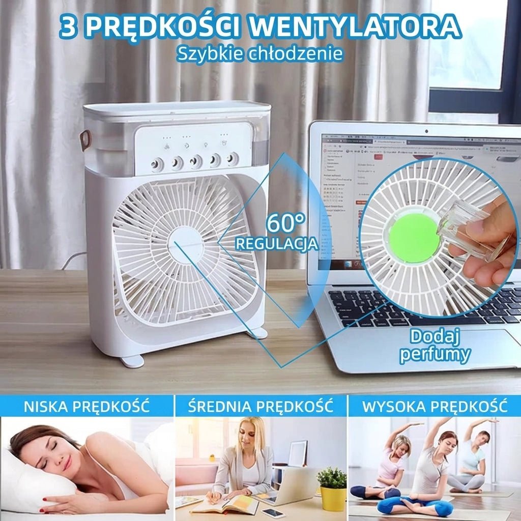 Wentylator, Klimatyzator i Nawilżacz 3 w 1 – Przenośny z Oświetleniem LED do Użytku w Domu i Biurze 10