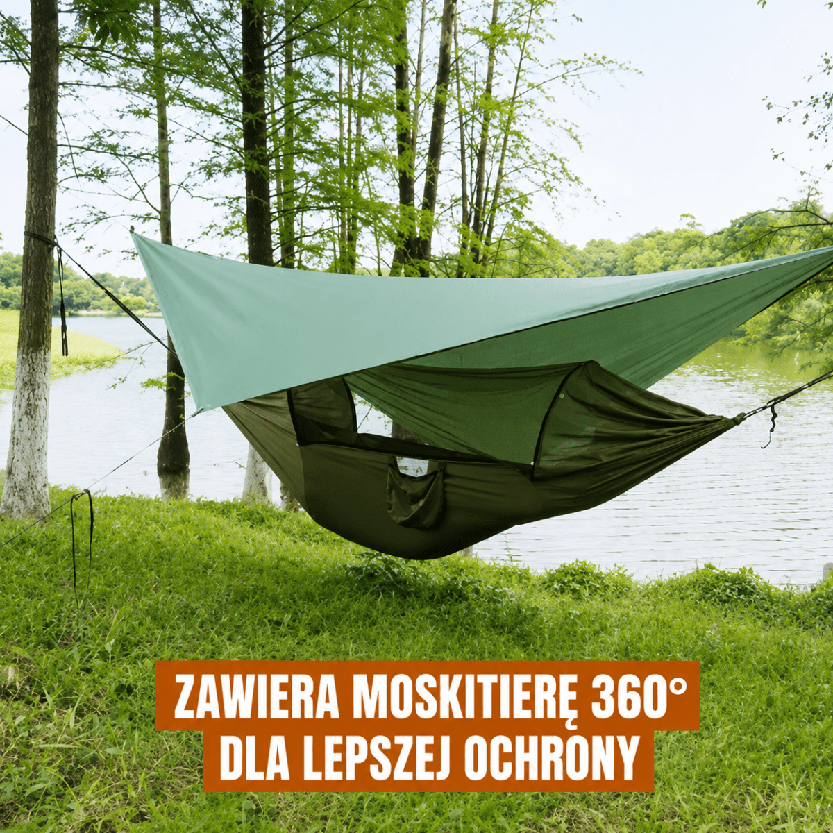 Hamak Kempingowy z Moskitierą i Plandeką Przeciwdeszczową – Lekki, Wodoodporny, dla Dwóch Osób 7