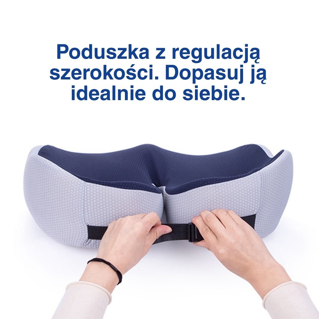 Regulacja tylnej części granatowo-białej poduszki