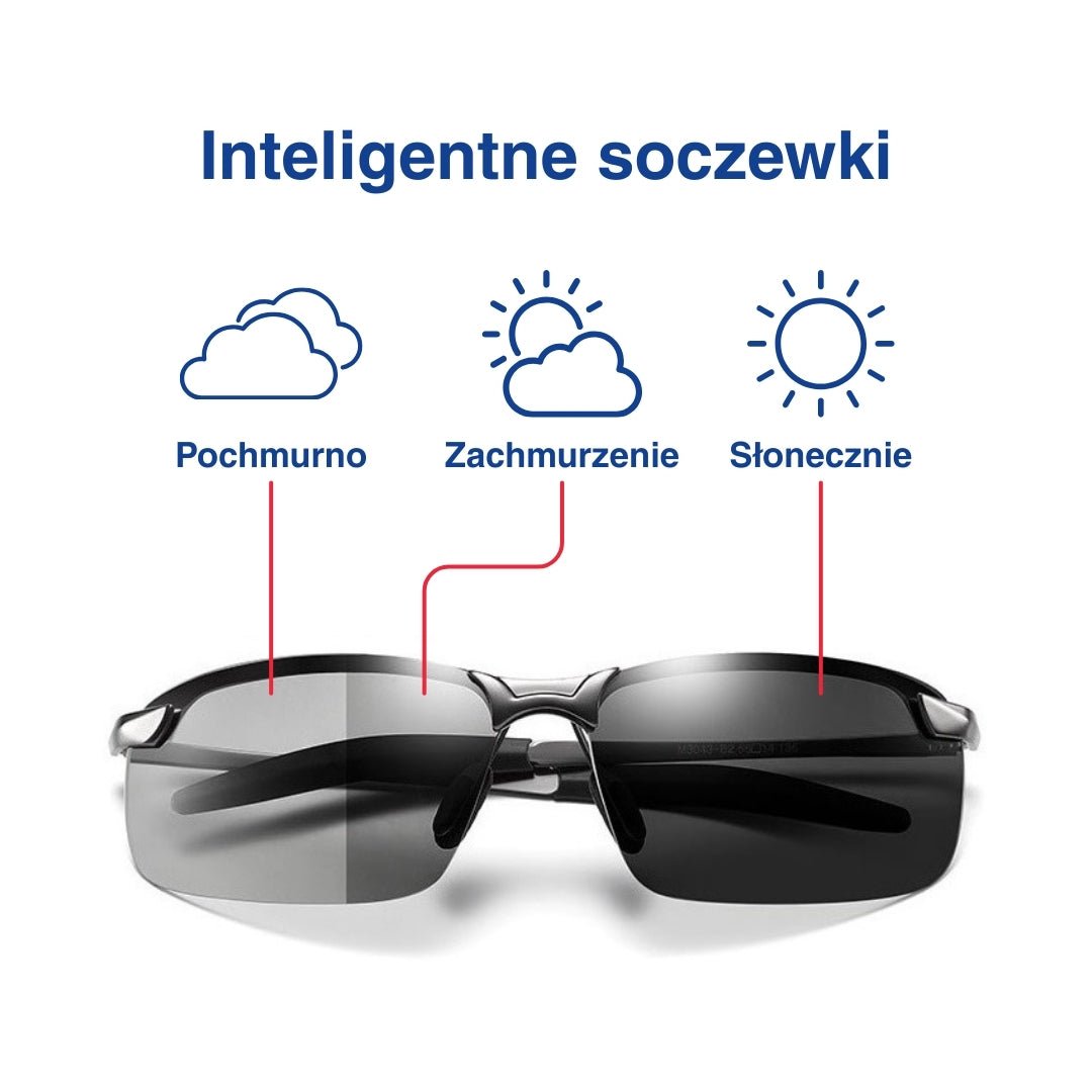 Zmiana koloru czarnych okularów od przezroczystych do przyciemnionych