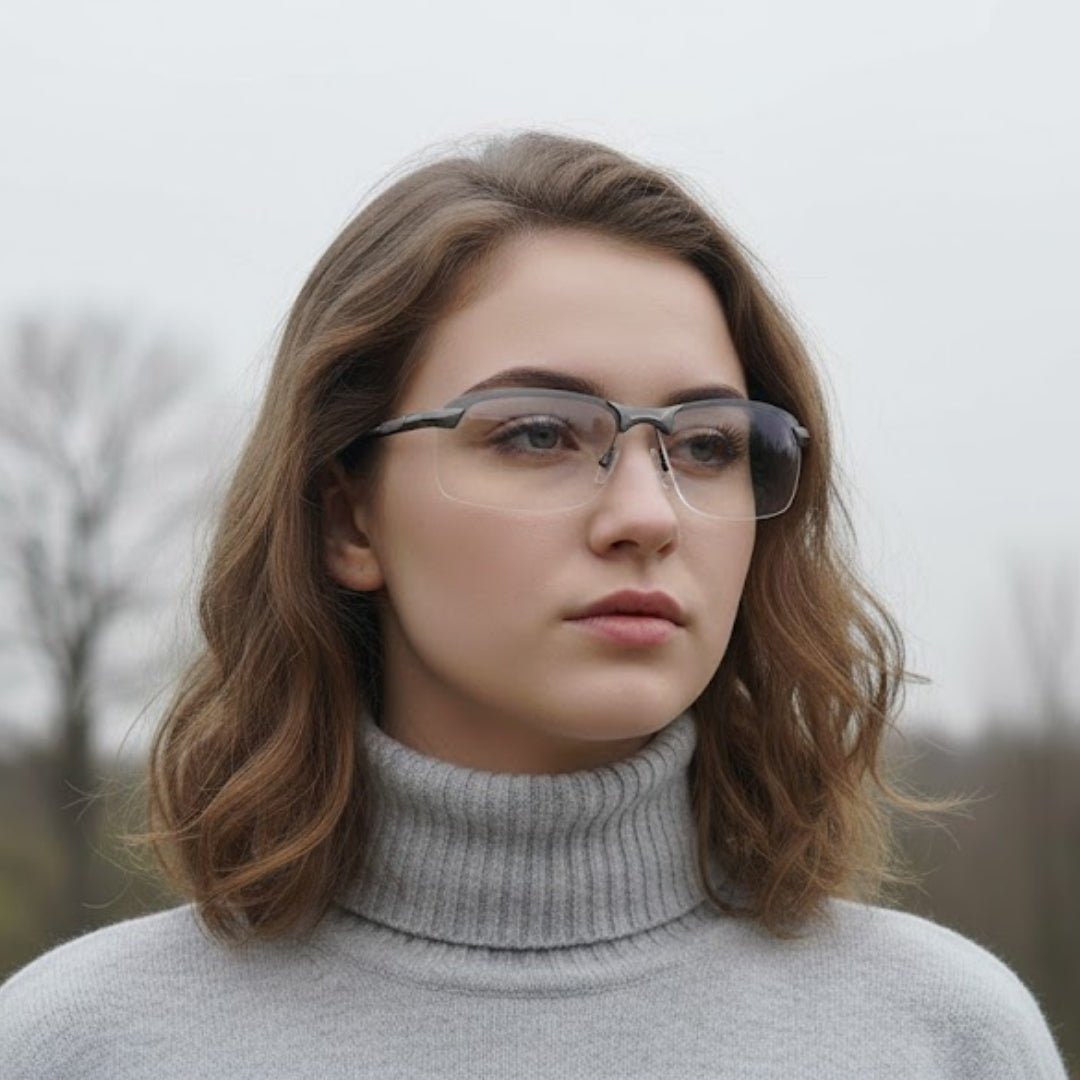 Brunetka w przezroczystych okularach