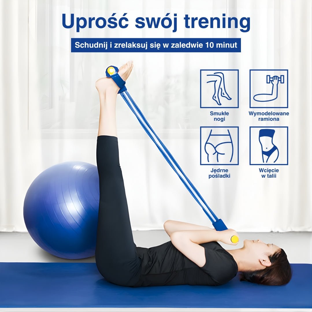 Infografika z korzyściami ćwiczeń z niebieską taśmą treningową